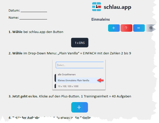 Arbeitsblatt Kleines Einmaleins