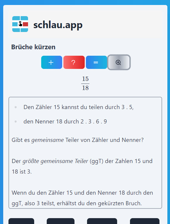 Beispiel Brüche kürzen: Explainer