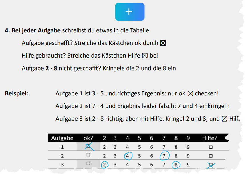 Arbeitsblatt für das kleine Einmaleins: Anleitung