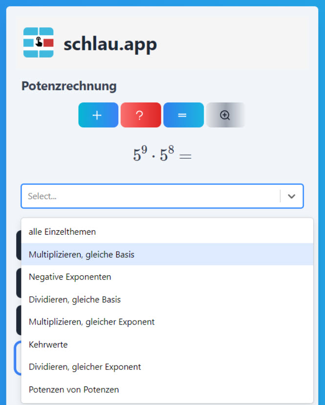Themenfilter für Potenz-Rechenregeln