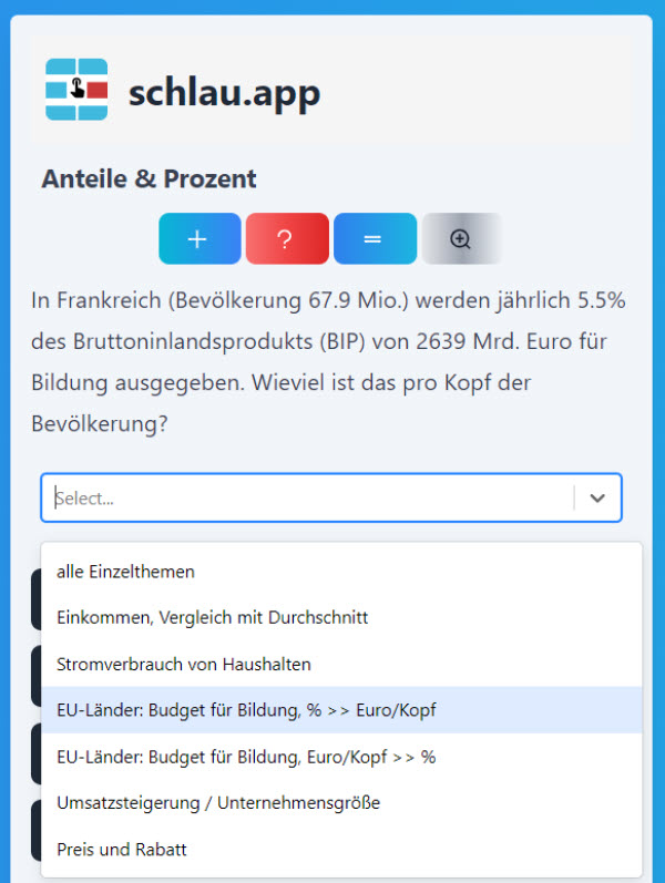 Themenfilter für Prozentaufgaben