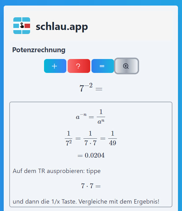 Potenzgesetze: negativer Exponent