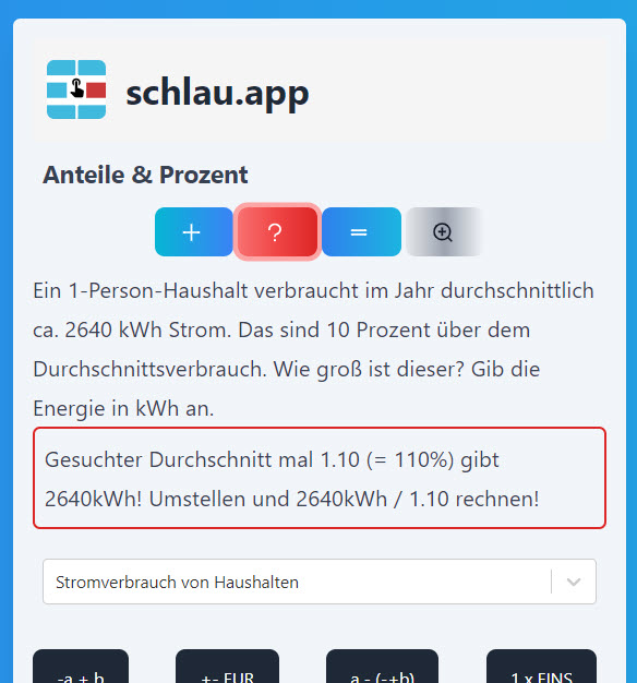 Prozentrechnung, Stromverbrauch: Hilfe